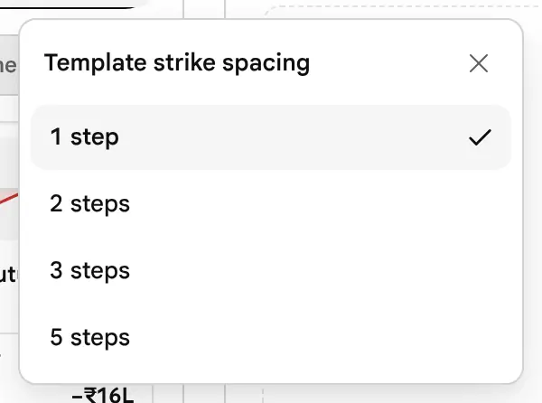 The Template strike spacing list: 1 step, 2 steps, 3 steps and 5 steps, with 1 step selected.