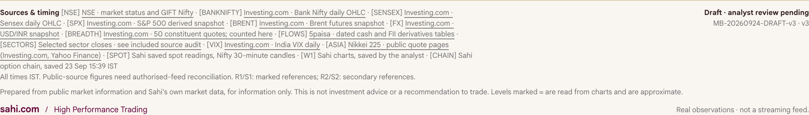 The full-view sources and timing block listing every source by id and the review status