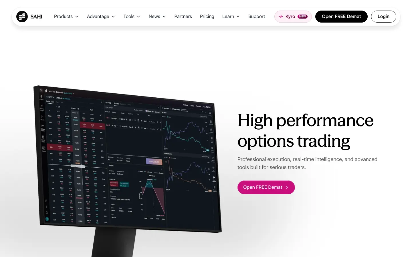 sahi.com, Futures & Options: the first screen on desktop