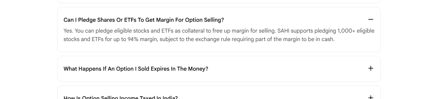 sahi.com: Pledging is said to give "up to 94% margin"; the app shows 95%